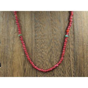 16 Inch Sterling Silver Red Beads With A Few Stone Chips Necklace